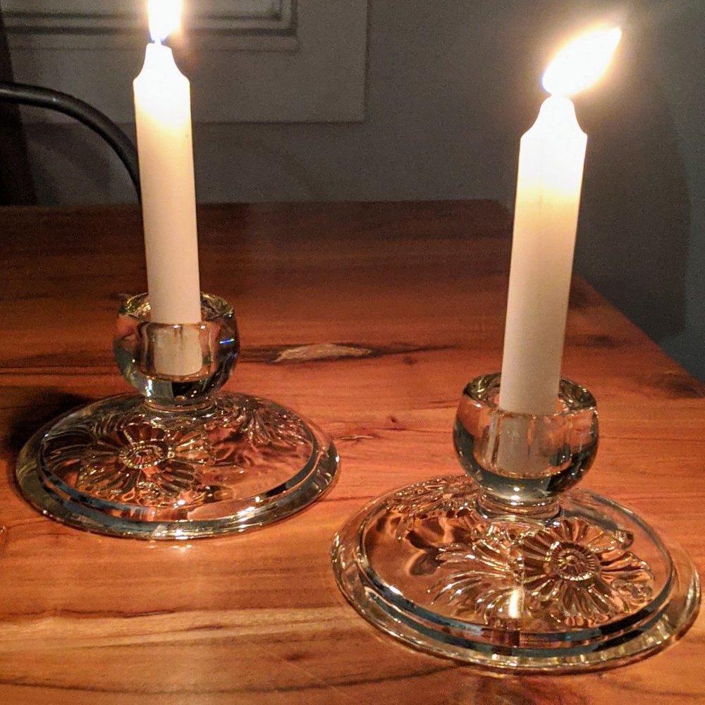 Glass Floral Candlesticks